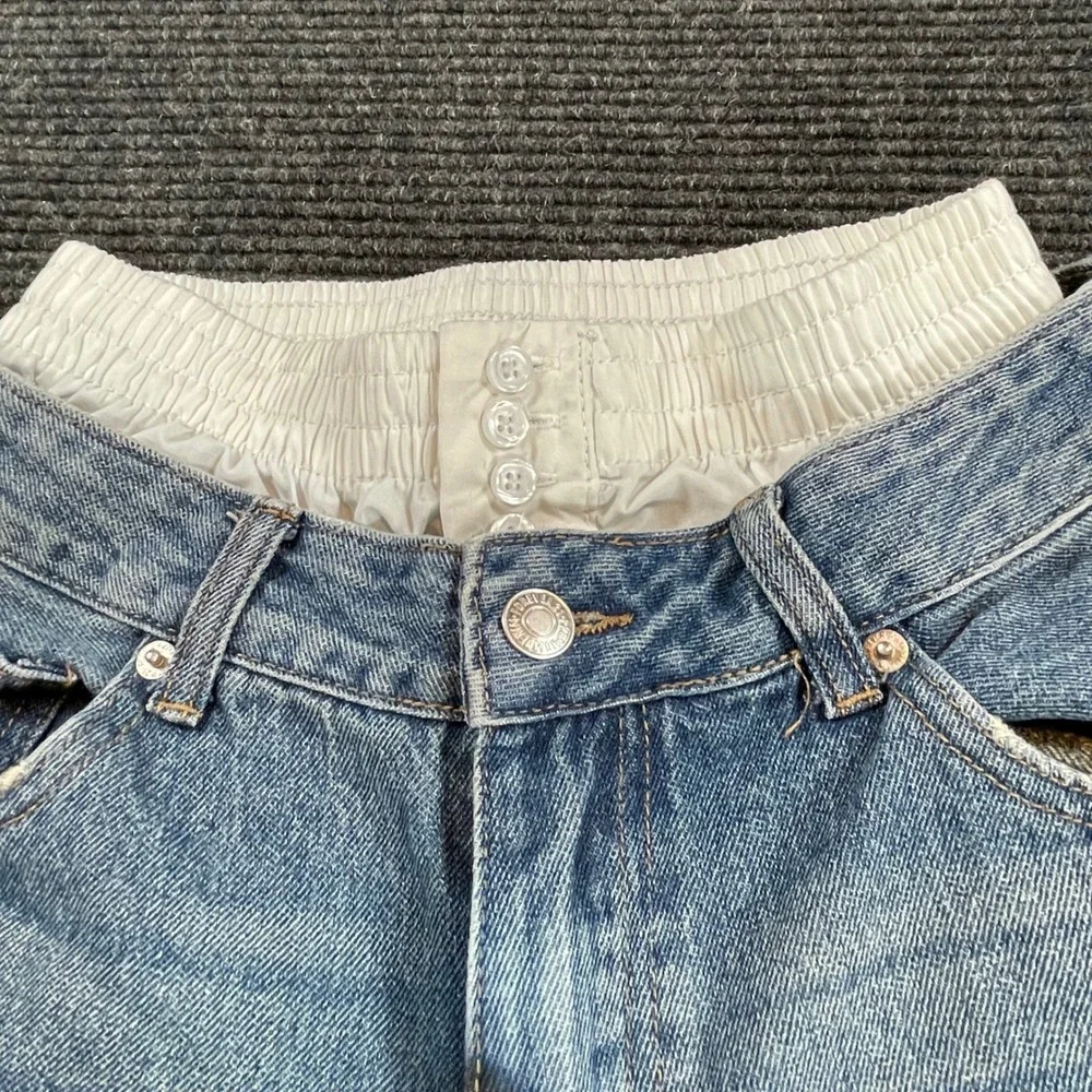 Forever 21 Premium Denim Wide Leg Jeans Light Wash‎ Layered Waistband Womens